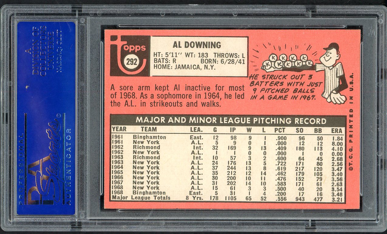 1969 Topps Baseball #292 Al Downing Yankees PSA 7 NM 562588