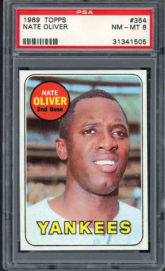 1969 Topps Baseball #354 Nate Oliver Yankees PSA 8 NM/MT 562589