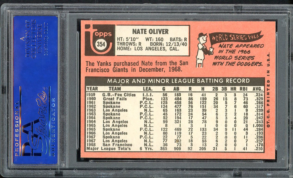 1969 Topps Baseball #354 Nate Oliver Yankees PSA 8 NM/MT 562589