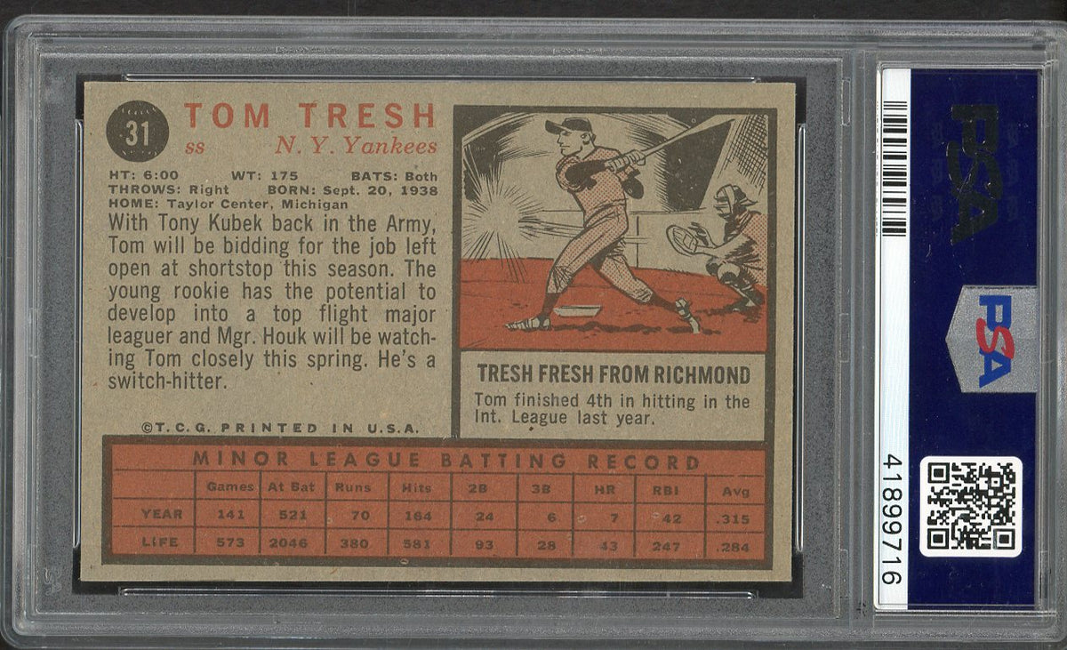 1962 Topps Baseball #031 Tom Tresh Yankees PSA 7 NM 562593