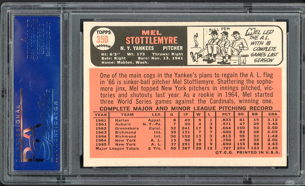 1966 Topps Baseball #350 Mel Stottlemyre Yankees PSA 6 EX-MT 562597