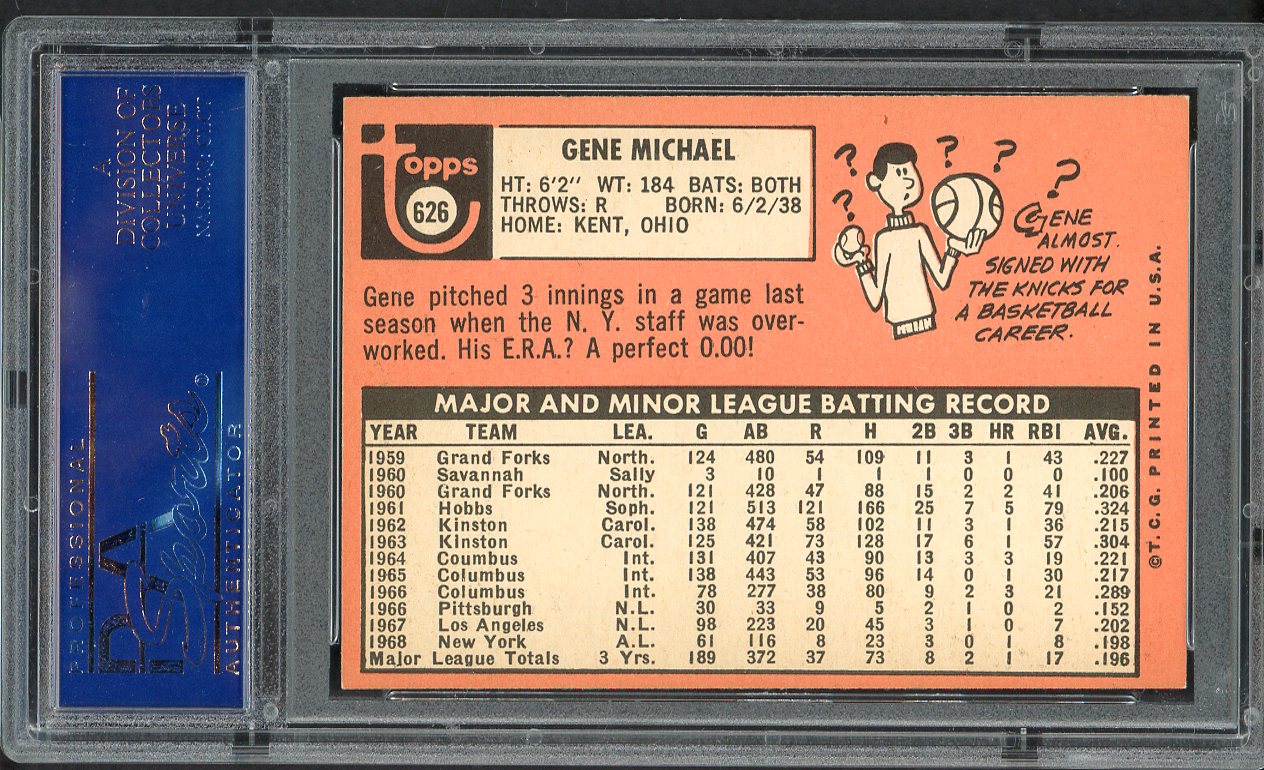 1969 Topps Baseball #626 Gene Michael Yankees PSA 7 NM 562602