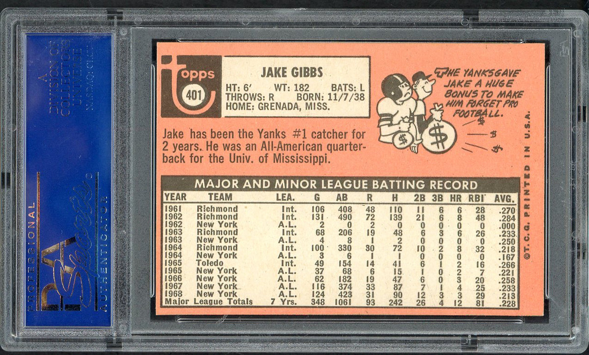 1969 Topps Baseball #401 Jake Gibbs Yankees PSA 7 NM 562604