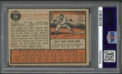 1962 Topps Baseball #208 Billy Martin Twins PSA 6 EX-MT 562620