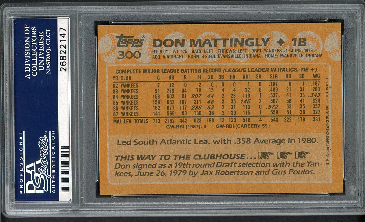1988 Topps #300 Don Mattingly Yankees PSA 10 GEM MINT 562622