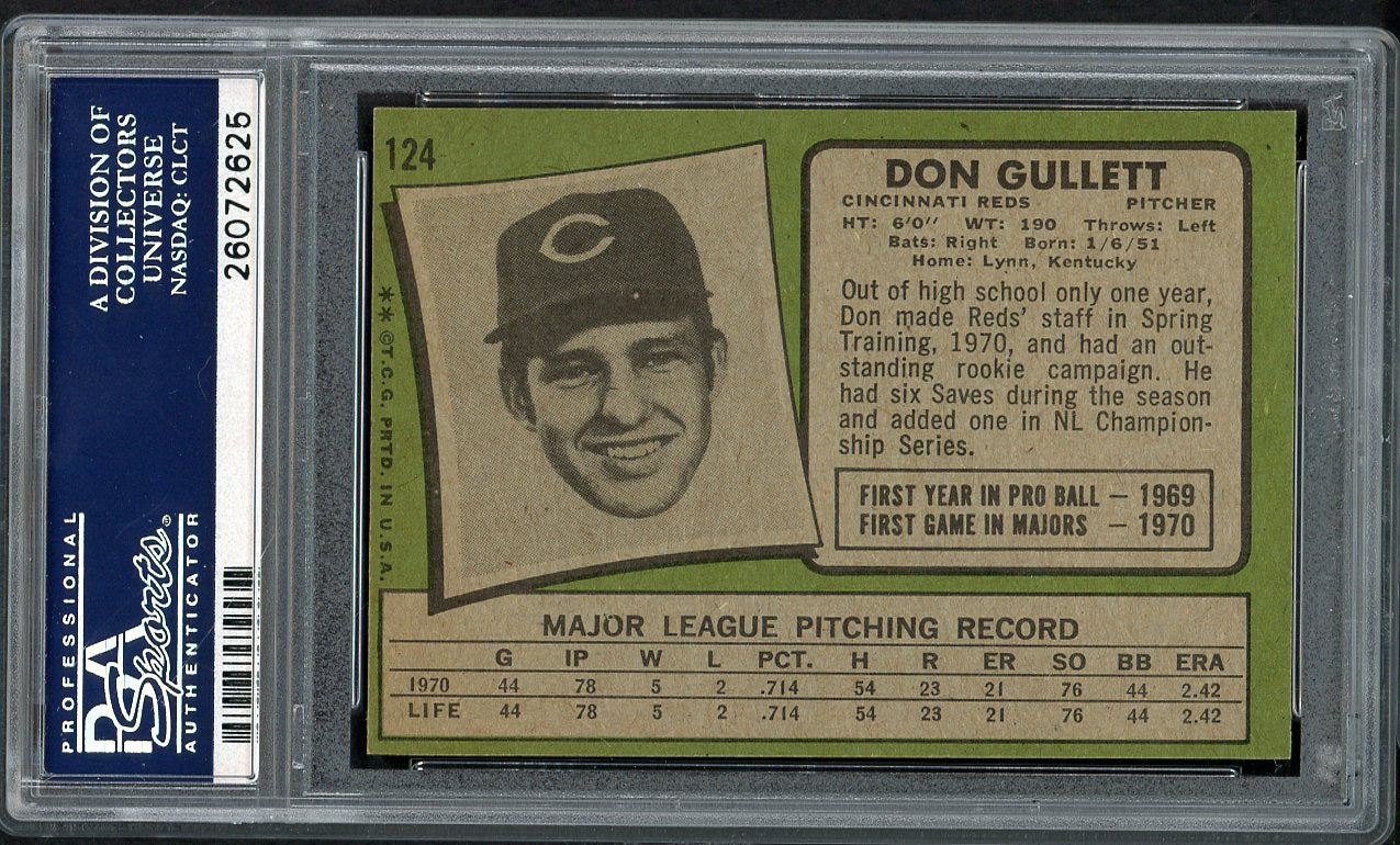 1971 Topps Baseball #124 Don Gullett Reds PSA 8 NM/MT 562623
