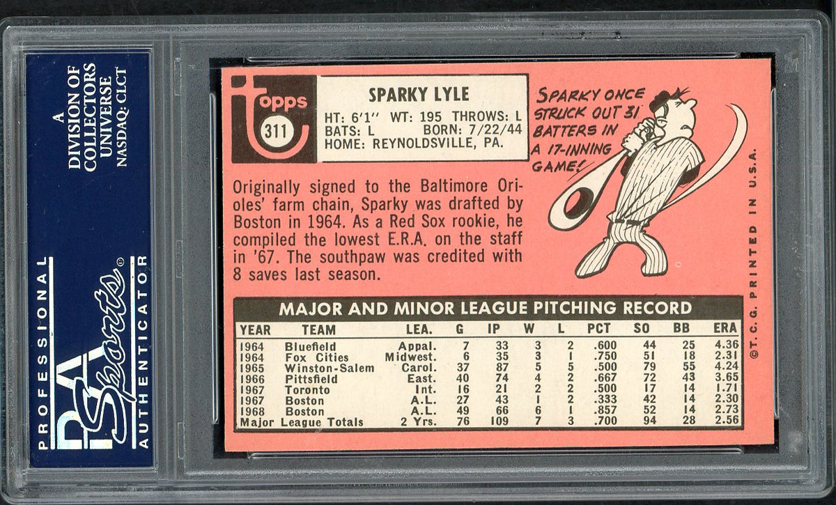 1969 Topps Baseball #311 Sparky Lyle Red Sox PSA 8 NM/MT 562624