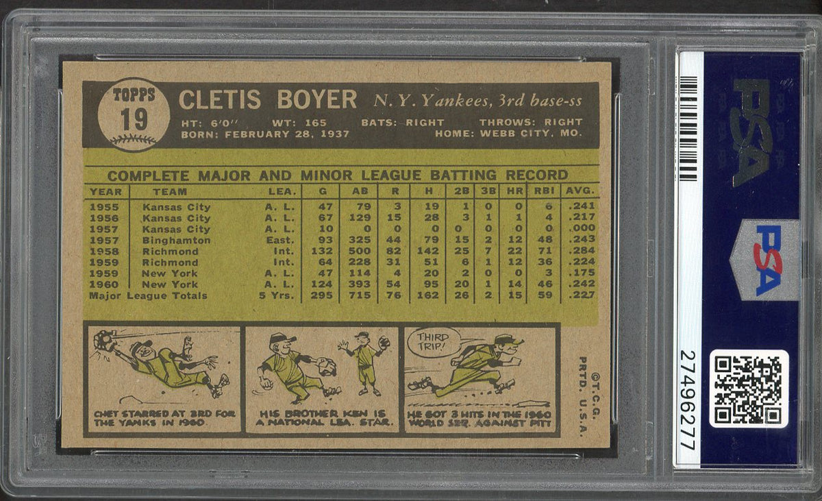 1961 Topps Baseball #019 Clete Boyer Yankees PSA 7 NM 562629