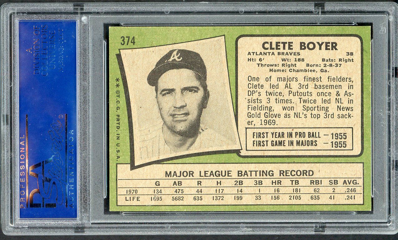 1971 Topps Baseball #374 Clete Boyer Braves PSA 8 NM/MT 562632