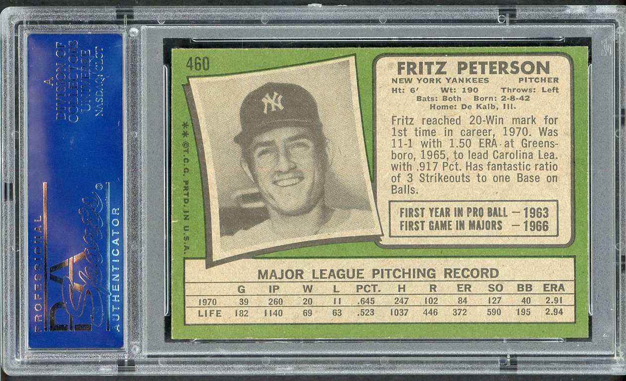 1971 Topps Baseball #460 Fritz Peterson Yankees PSA 8 NM/MT 562634