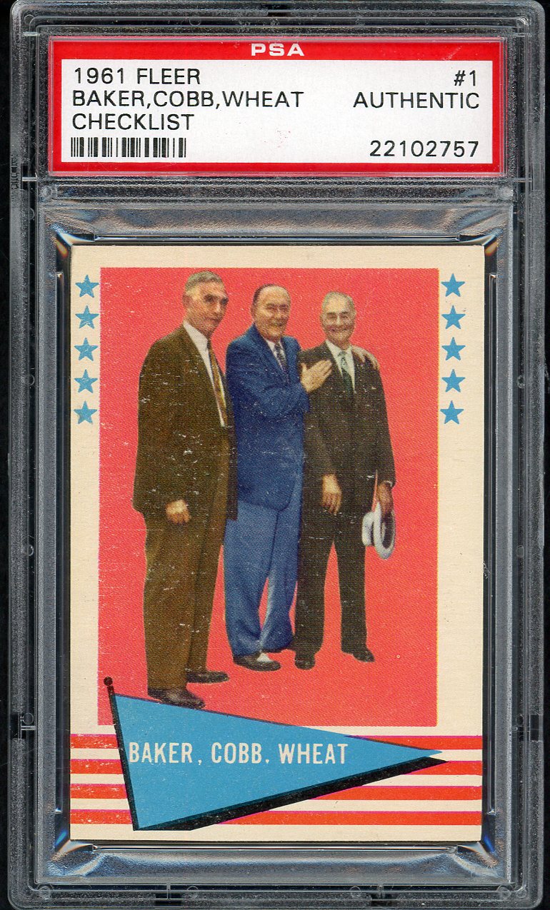 1961 Fleer Baseball #001 Ty Cobb Frank Baker Zach Wheat PSA Auth 562640