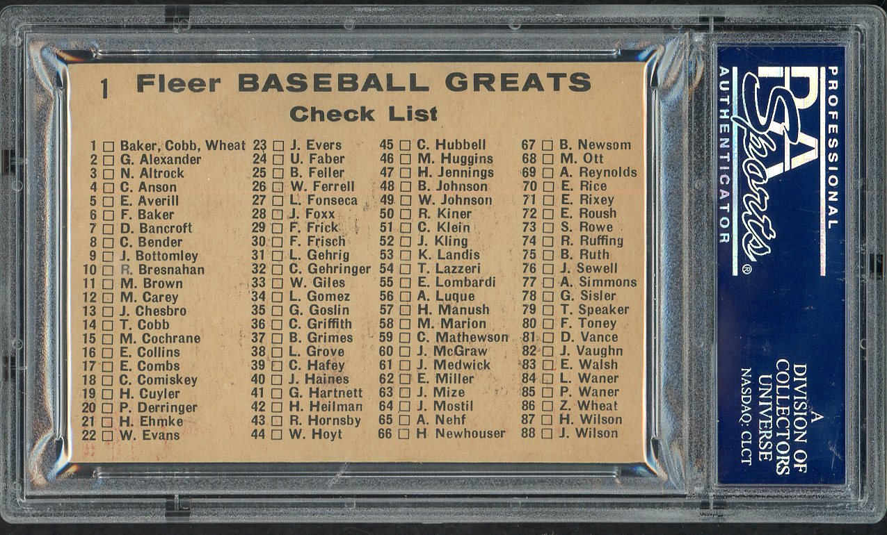1961 Fleer Baseball #001 Ty Cobb Frank Baker Zach Wheat PSA Auth 562640