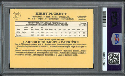 1985 Leaf #107 Kirby Puckett Twins PSA 8 NM/MT 562645