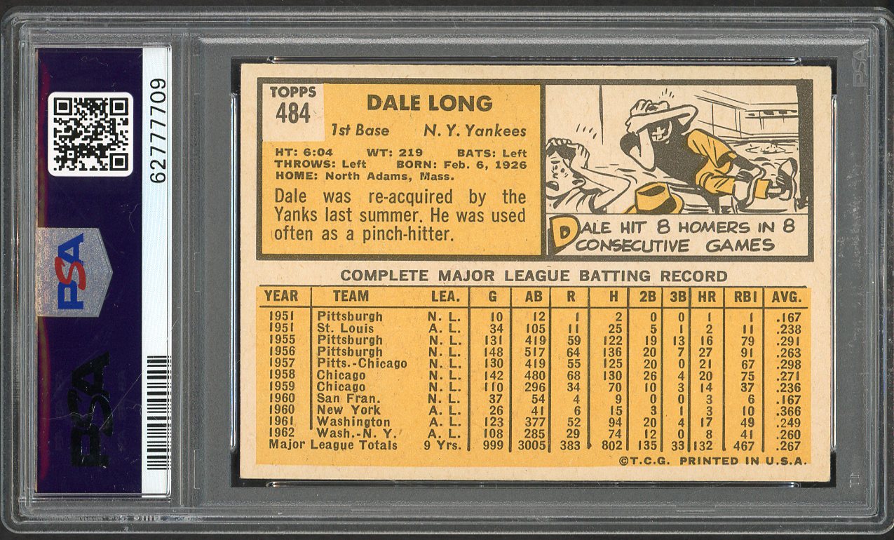 1963 Topps Baseball #484 Dale Long Yankees PSA 5 EX 562647