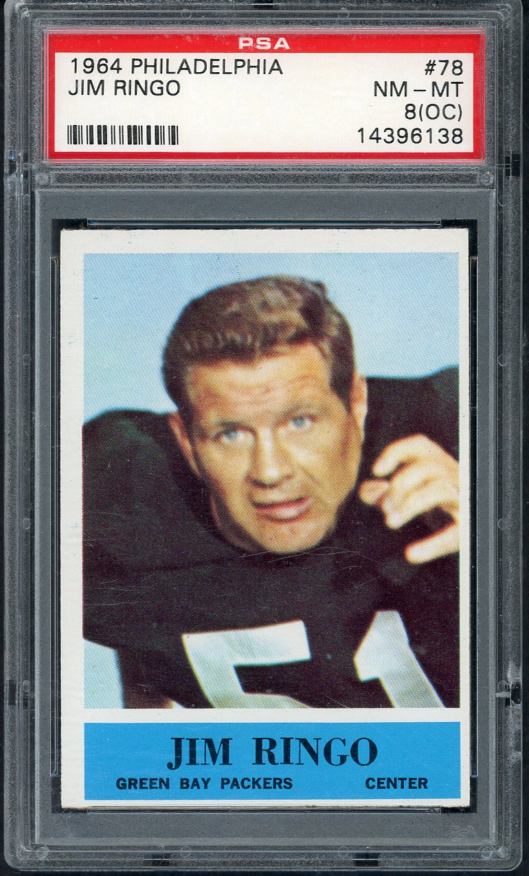 1964 Philadelphia Football #078 Jim Ringo Packers PSA 8 NM/MT oc 562655