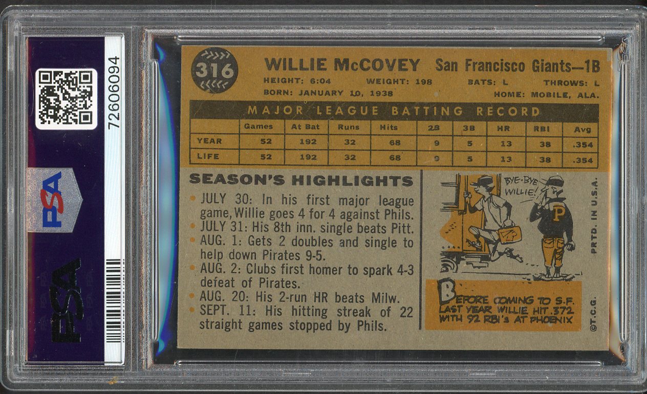 1960 Topps Baseball #316 Willie McCovey Giants PSA 5 EX 562657
