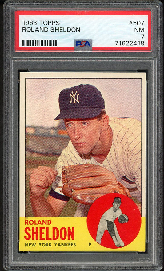 1963 Topps Baseball #507 Roland Sheldon Yankees PSA 7 NM 562668