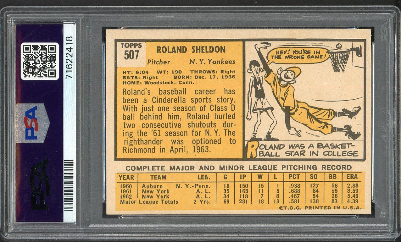1963 Topps Baseball #507 Roland Sheldon Yankees PSA 7 NM 562668