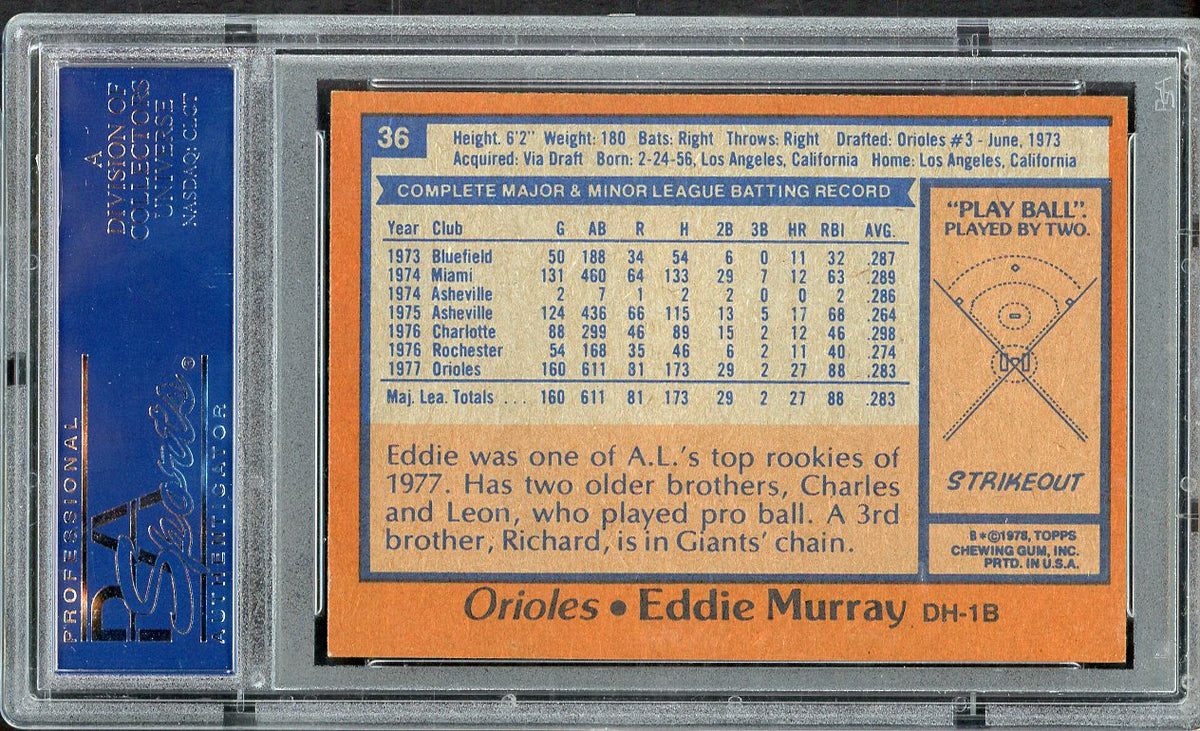 1978 Topps Baseball #036 Eddie Murray Orioles PSA 8 NM/MT 562669