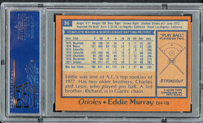 1978 Topps Baseball #036 Eddie Murray Orioles PSA 8 NM/MT 562669