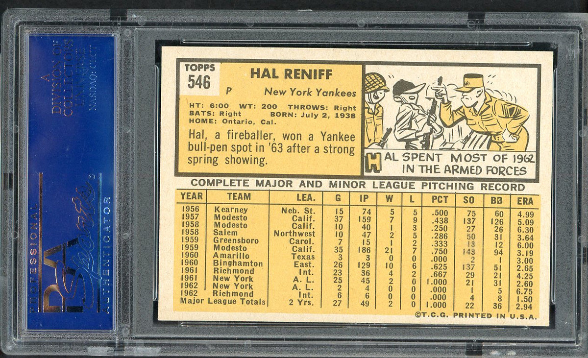 1963 Topps Baseball #546 Hal Reniff Yankees PSA 8 NM/MT 562670