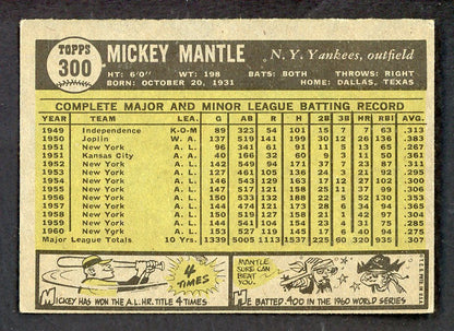 1961 Topps Baseball #300 Mickey Mantle Yankees VG-EX 562673