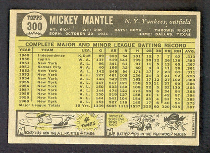 1961 Topps Baseball #300 Mickey Mantle Yankees EX-MT 562675