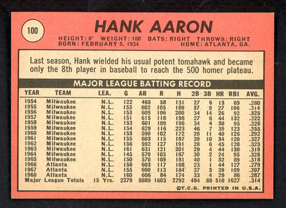 1969 Topps Baseball #100 Hank Aaron Braves NR-MT 562679