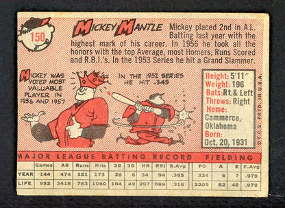 1958 Topps Baseball #150 Mickey Mantle Yankees FR-GD trimmed 562681