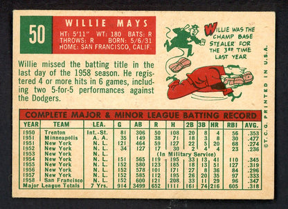 1959 Topps Baseball #050 Willie Mays Giants EX-MT 562685
