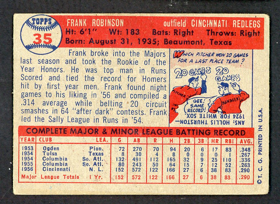 1957 Topps Baseball #035 Frank Robinson Reds VG-EX 562686