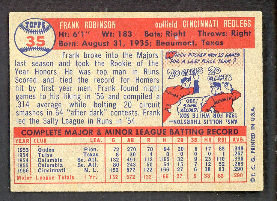 1957 Topps Baseball #035 Frank Robinson Reds EX+/EX-MT 562691