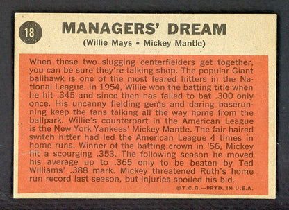 1962 Topps Baseball #018 Mickey Mantle Willie Mays EX-MT/NR-MT 562696