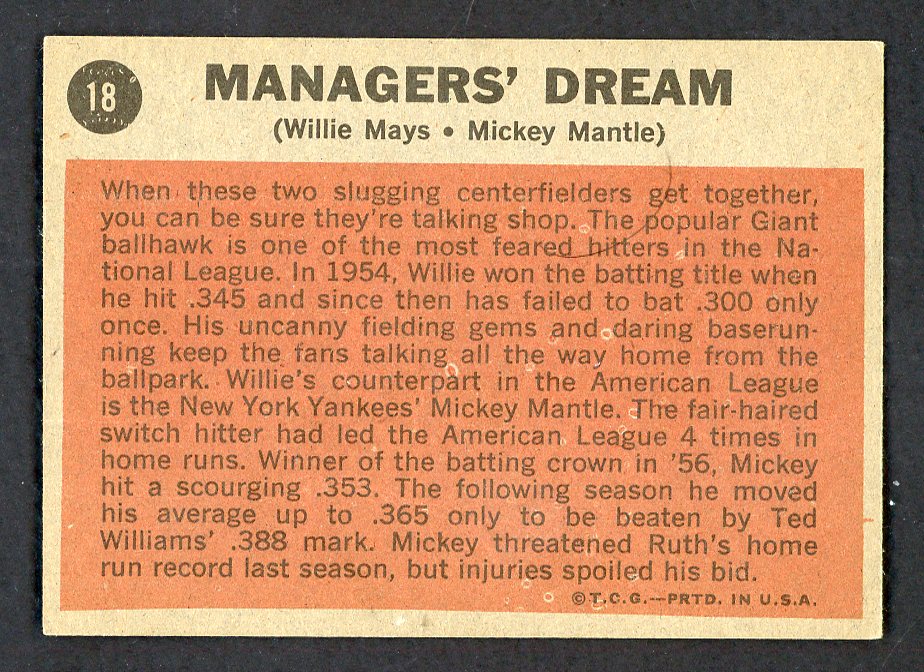 1962 Topps Baseball #018 Mickey Mantle Willie Mays EX+/EX-MT 562698