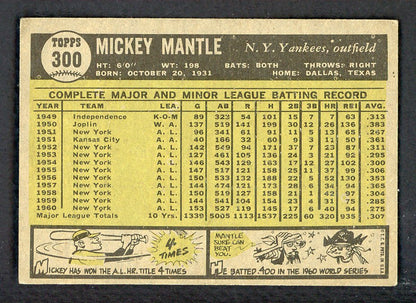 1961 Topps Baseball #300 Mickey Mantle Yankees VG-EX 562699