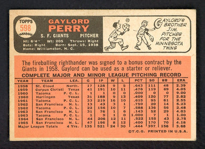 1966 Topps Baseball #598 Gaylord Perry Giants EX-MT 562702
