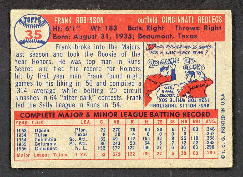 1957 Topps Baseball #035 Frank Robinson Reds VG-EX 562709