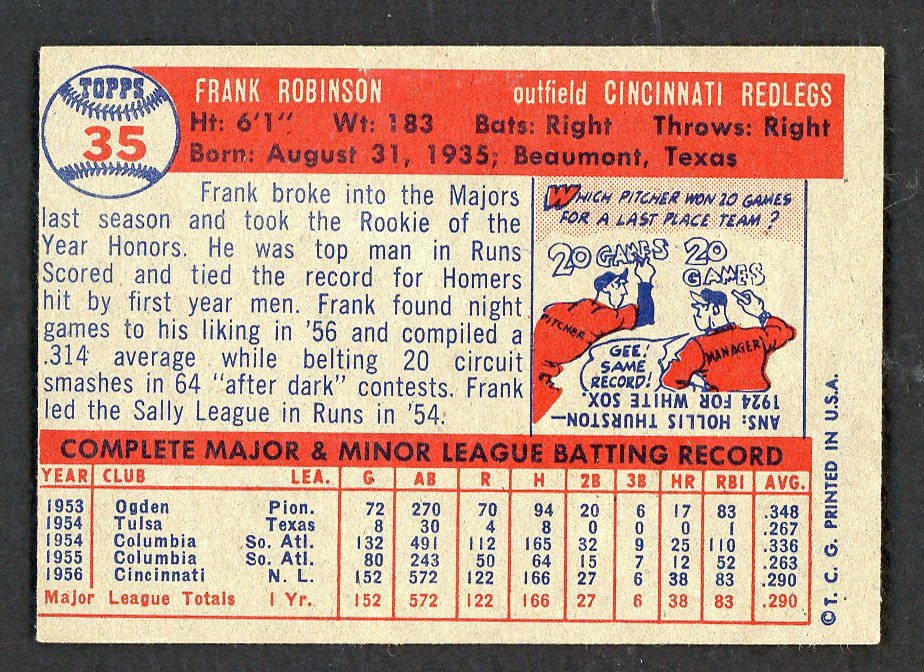 1957 Topps Baseball #035 Frank Robinson Reds EX-MT 562710