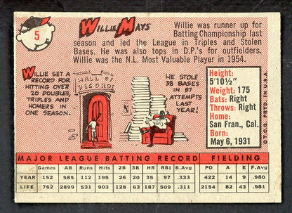 1958 Topps Baseball #005 Willie Mays Giants EX+/EX-MT 562715
