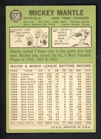 1967 Topps Baseball #150 Mickey Mantle Yankees VG-EX 562730