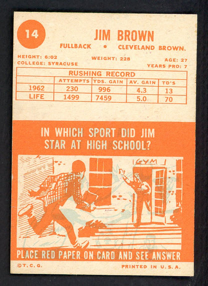 1963 Topps Football #014 Jim Brown Browns EX+/EX-MT 562732