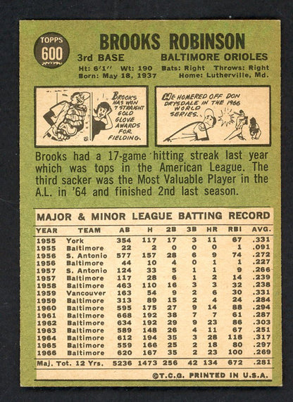 1967 Topps Baseball #600 Brooks Robinson Orioles EX-MT 562734