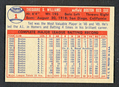 1957 Topps Baseball #001 Ted Williams Red Sox EX 562743