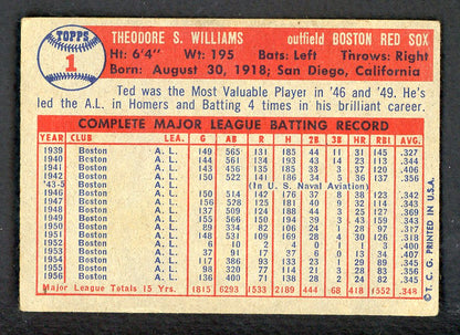1957 Topps Baseball #001 Ted Williams Red Sox VG-EX 562744