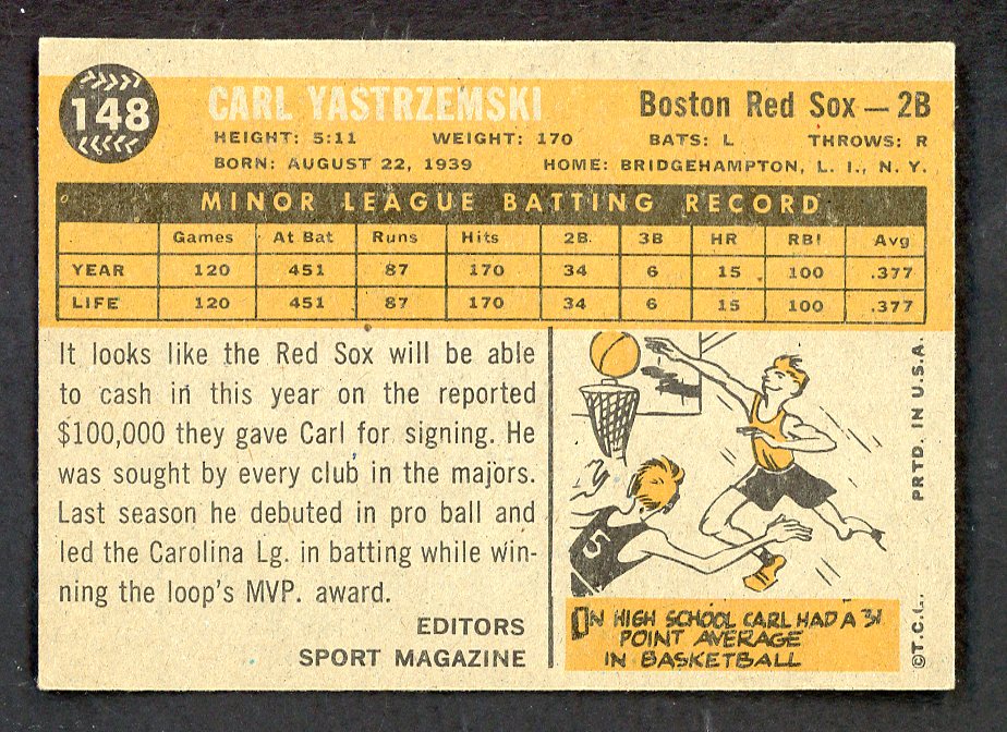 1960 Topps Baseball #148 Carl Yastrzemski Red Sox NR-MT 562745