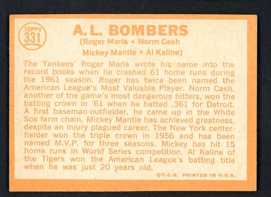 1964 Topps Baseball #331 Mickey Mantle Al Kaline Roger Maris EX 562752