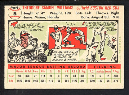 1956 Topps Baseball #005 Ted Williams Red Sox EX+/EX-MT White 562754