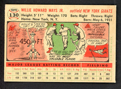 1956 Topps Baseball #130 Willie Mays Giants Good trimmed White 562758