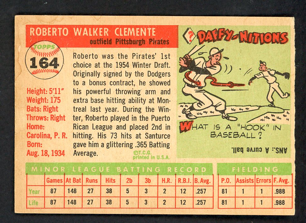 1955 Topps Baseball #164 Roberto Clemente Pirates EX-MT 562761