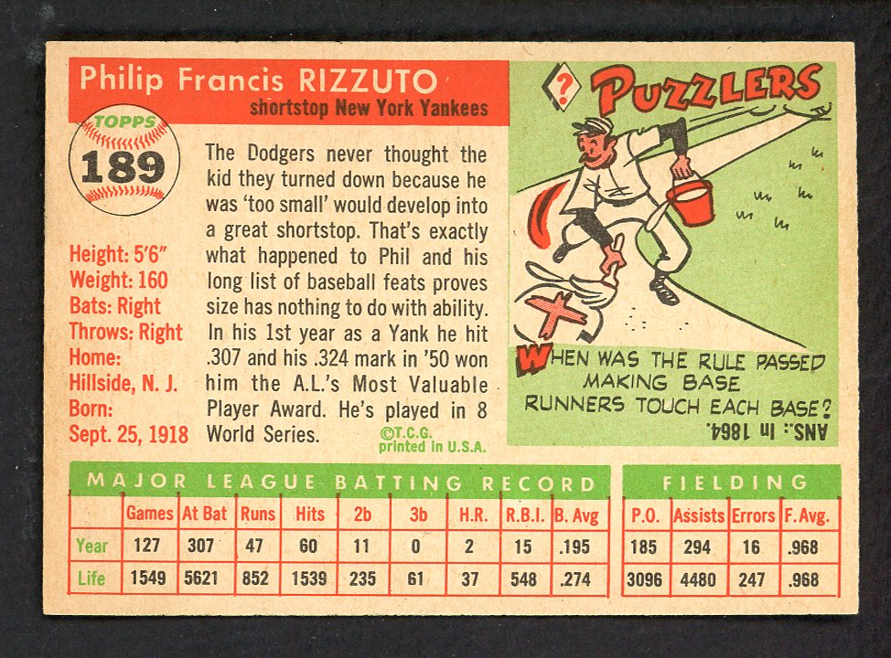 1955 Topps Baseball #189 Phil Rizzuto Yankees NR-MT 562763